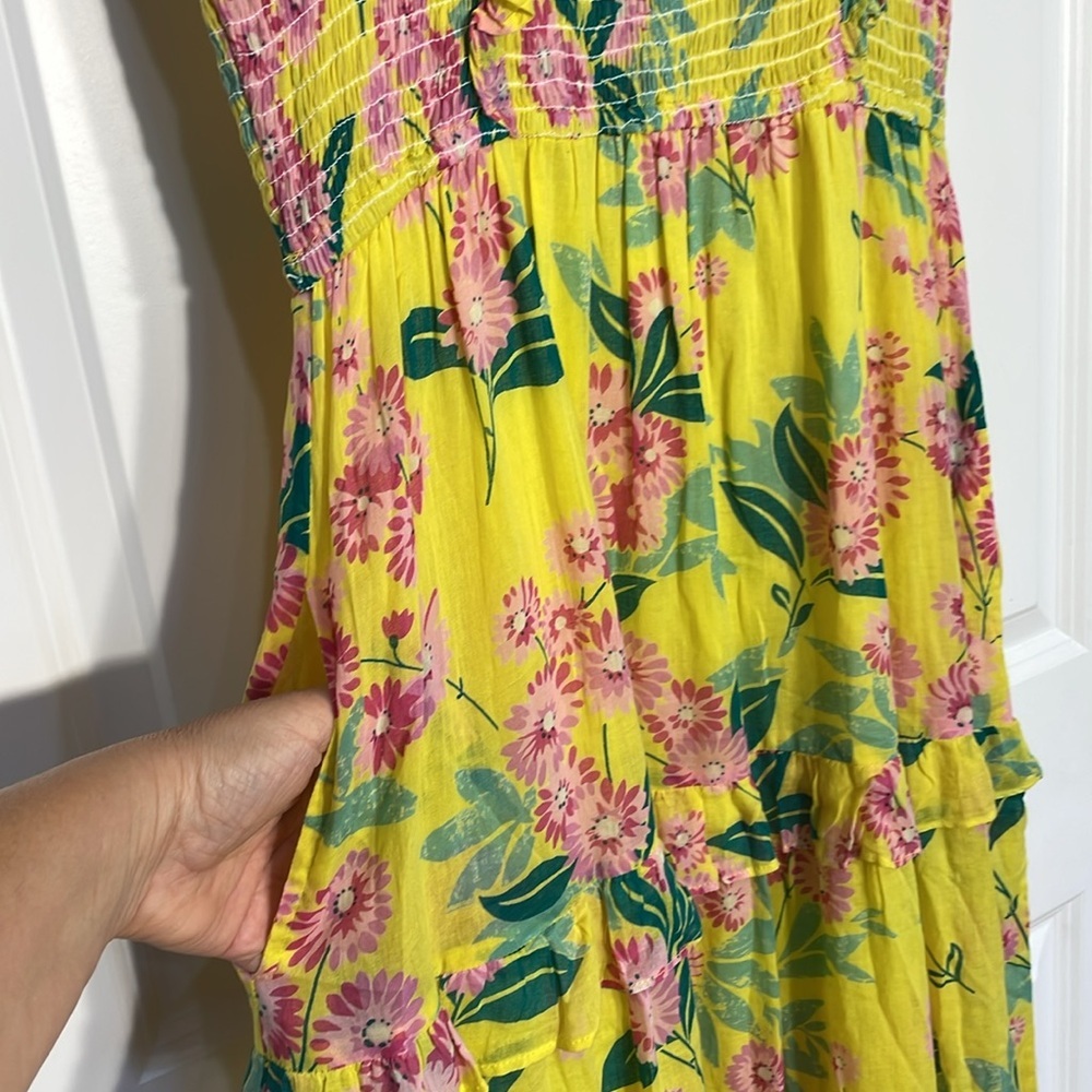 Madewell Banjanan Iris Smocked Midi Dress Medium Floral Smocked Pockets Yellow - Picture 6 of 15
